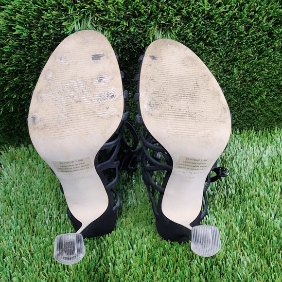 STEVE MADDEN | Slithur Black Nubuck Leather Caged Heels in Excellent Condition - Picture 2 of 4